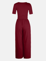 Scoop Neck Short Sleeve Jumpsuit - Trendsi - Flyclothing LLC