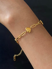 18K Gold-Plated Stainless Steel Heart Bracelet - Trendsi