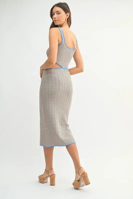 MABLE Multi Color Chevron Knit Bodycon Midi Dress - Trendsi - Flyclothing LLC