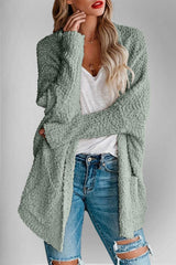 Double Take Pocketed Open Front Long Sleeve Cardigan - Trendsi - Flyclothing LLC