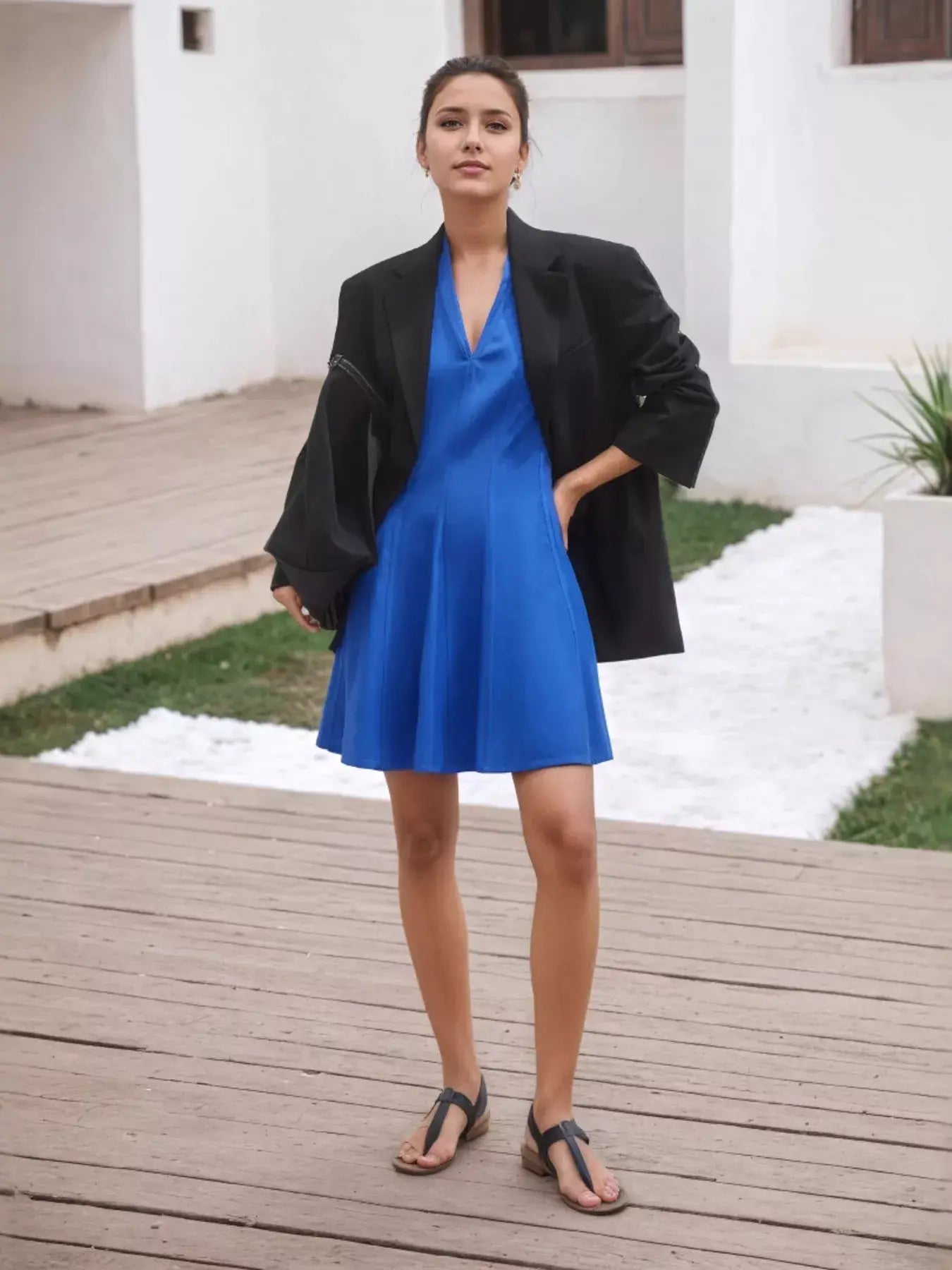 V-Neck Short Sleeve Dress with Pockets - Trendsi - Flyclothing LLC