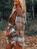 Plaid Collared Neck Button Up Shacket - Trendsi
