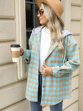 Plaid Button Up Long Sleeve Drawstring Hooded Jacket - Trendsi - Flyclothing LLC