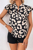 Leopard Notched Cap Sleeve Blouse - Trendsi - Flyclothing LLC