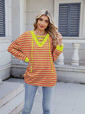 Lace-Up Striped Long Sleeve T-Shirt - Trendsi - Flyclothing LLC