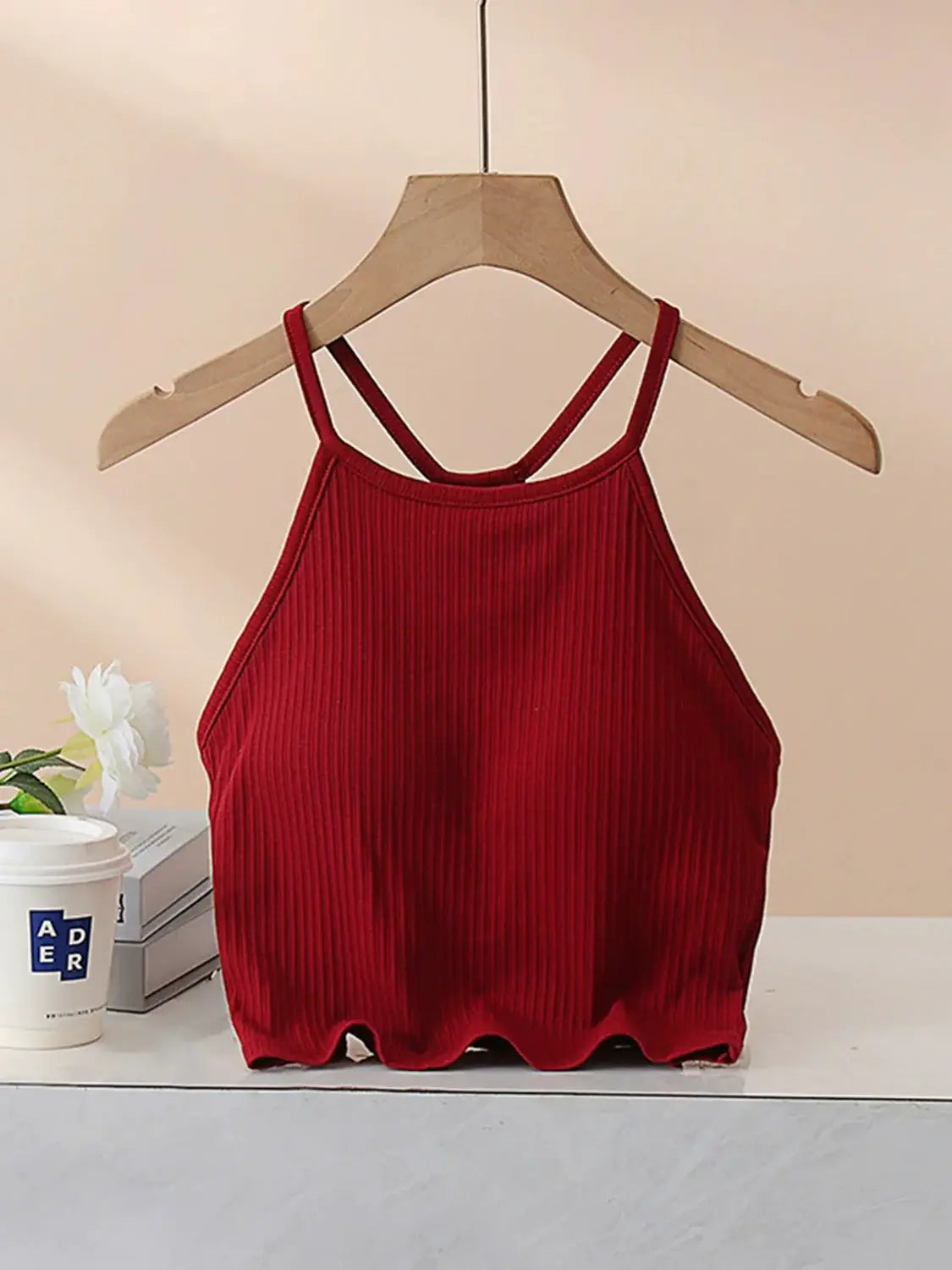 Grecian Neck Cropped Tank with Chest Pads - Trendsi - Flyclothing LLC