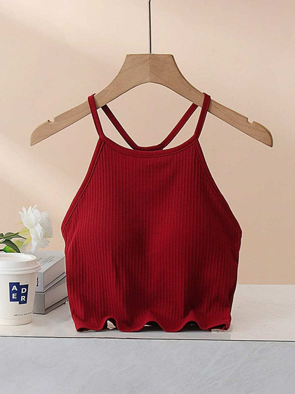 Grecian Neck Cropped Tank with Chest Pads - Trendsi - Flyclothing LLC