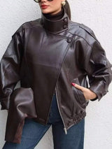 Zip-Up Faux Leather Moto Jacket - Trendsi - Flyclothing LLC