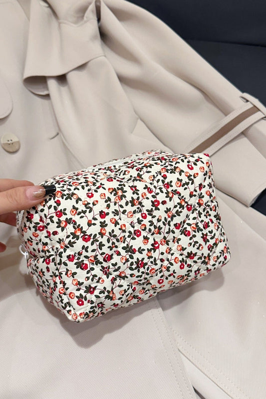 Floral Quilted Clutch with Plaid Lining - Trendsi
