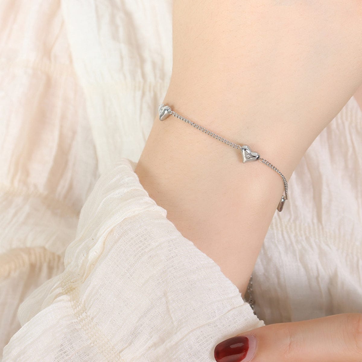 Titanium Steel Zircon Heart Bracelet - Trendsi