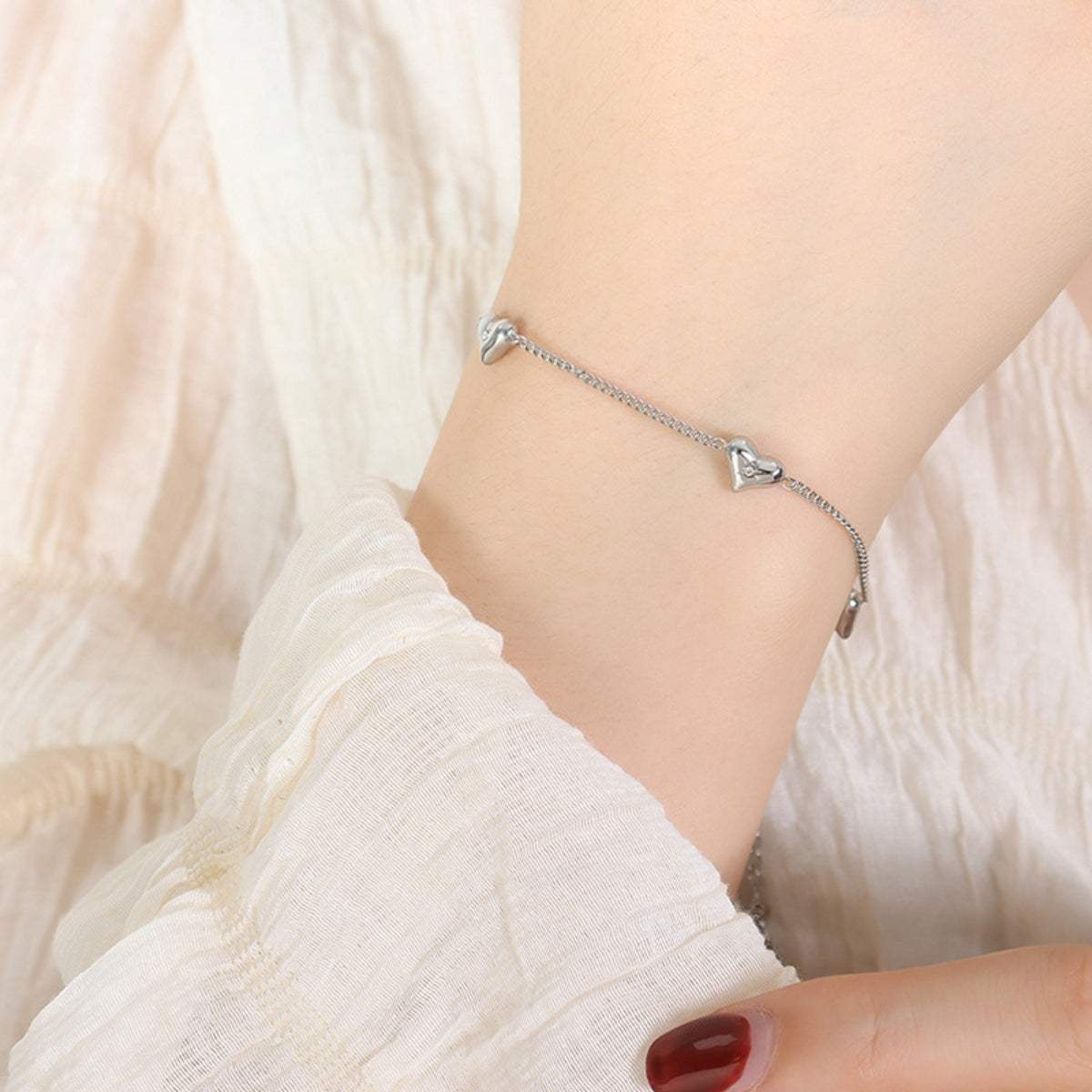 Titanium Steel Zircon Heart Bracelet - Trendsi - Flyclothing LLC