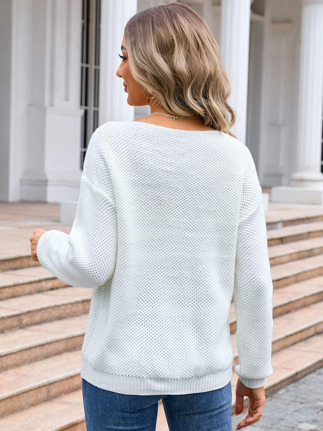 Decor Button Drop Shoulder Knit Top - Trendsi - Flyclothing LLC
