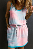 Drawstring Striped Scoop Neck Mini Tank Dress - Trendsi