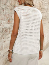 Tied Front Openwork V-Neck Knit Top - Trendsi - Flyclothing LLC
