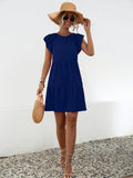 Ruffled Round Neck Cap Sleeve Mini Dress - Trendsi