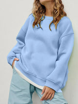 Round Neck Dropped Shoulder Long Sleeve Sweatshirt - Trendsi - Flyclothing LLC
