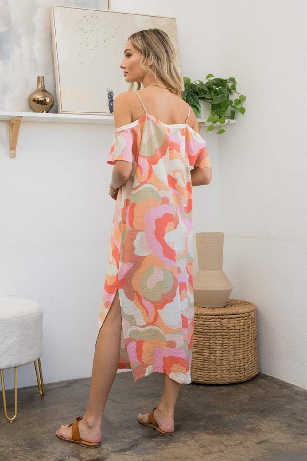 Sew In Love Full Size Printed Side Slit Midi Dress - Trendsi - Flyclothing LLC