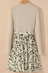 Printed Tie Waist Mock Neck Long Sleeve Dress - Trendsi - Flyclothing LLC