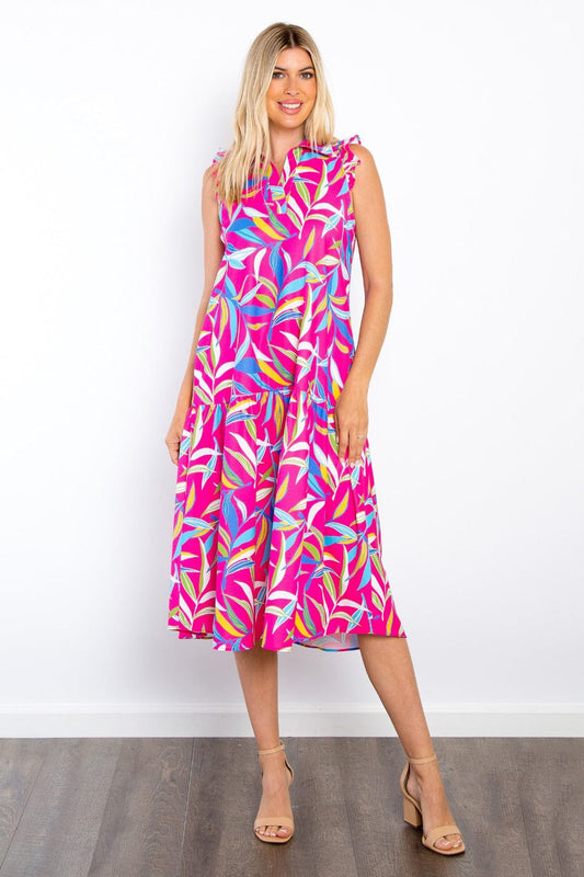 Be Stage Print Ruffled Midi Dress with Pockets - Trendsi