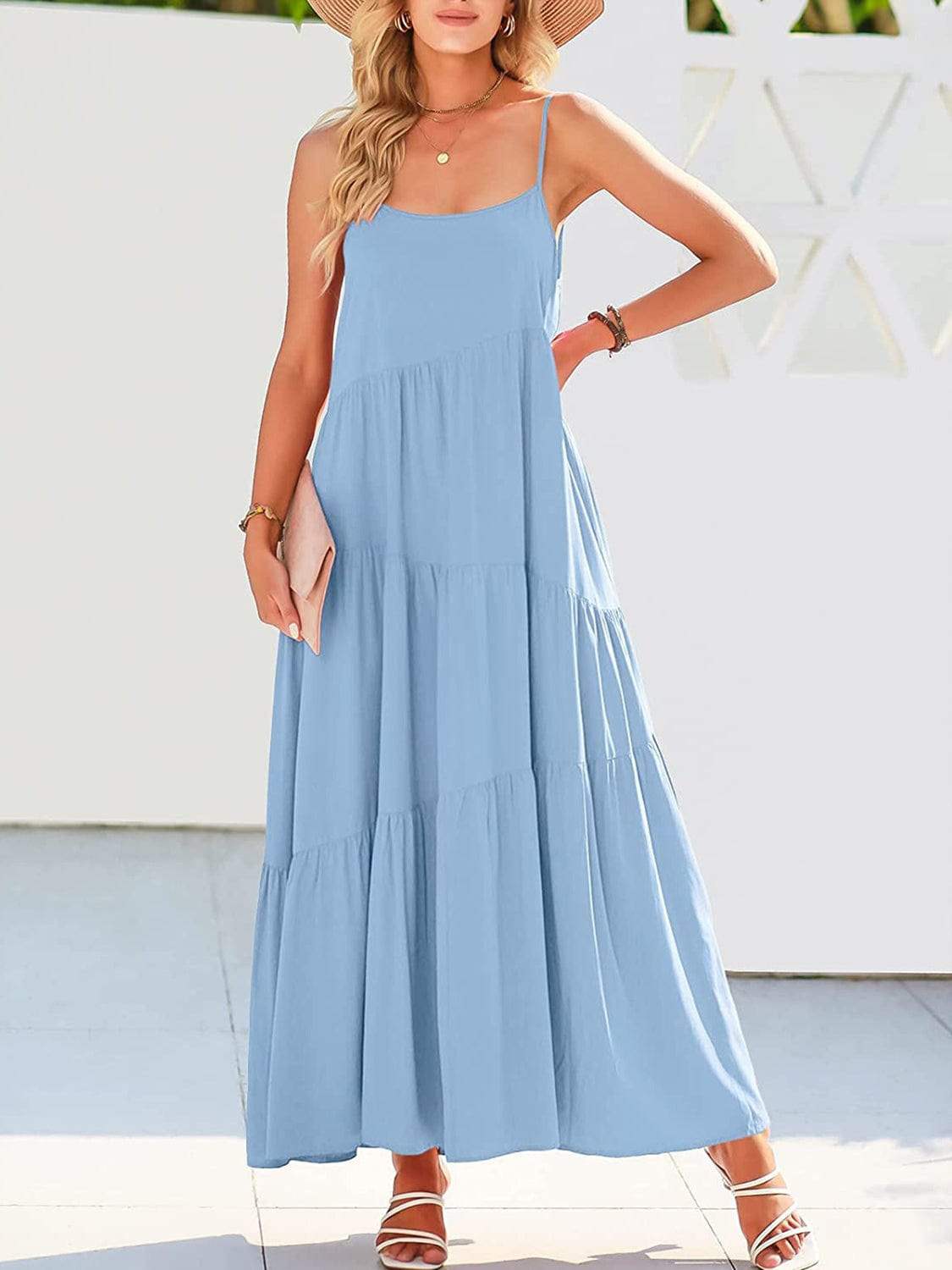 Full Size Ruched Tiered Spaghetti Strap Dress - Trendsi - Flyclothing LLC
