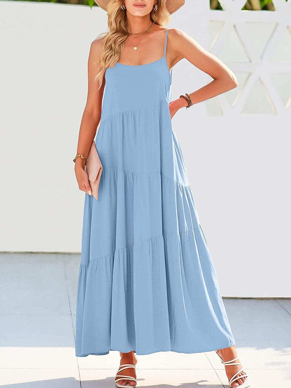 Full Size Ruched Tiered Spaghetti Strap Dress - Trendsi - Flyclothing LLC