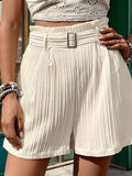 Textured High Waist Shorts with Pockets - Trendsi