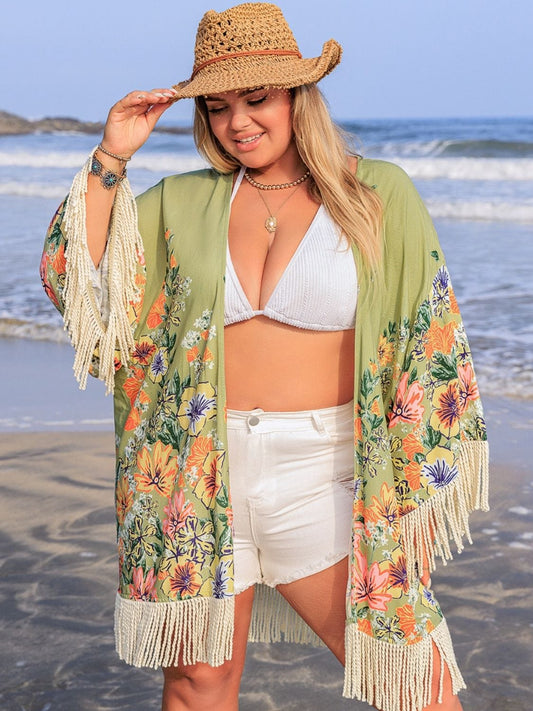 Plus Size Fringe Open Front Cover-Up - Trendsi
