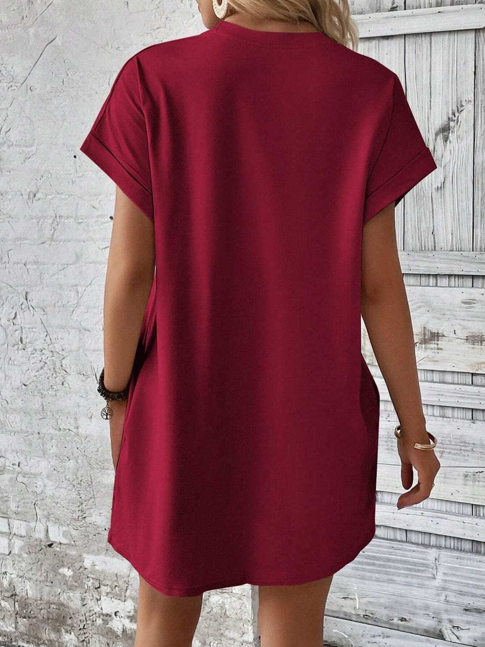 Round Neck Short Sleeve Mini Dress - Trendsi - Flyclothing LLC