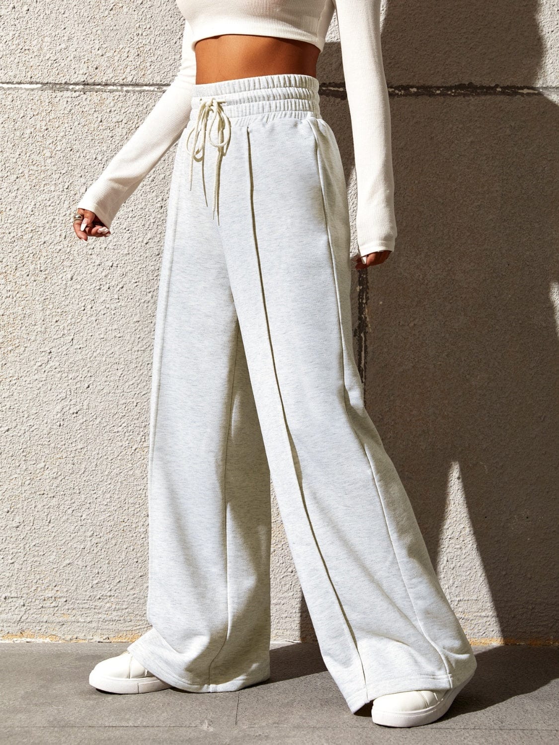 Honey Drawstring Elastic Waist Wide Leg Pants - Trendsi