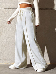 Honey Drawstring Elastic Waist Wide Leg Pants - Trendsi
