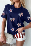 Sequin Star Round Neck Short Sleeve T-Shirt - Trendsi - Flyclothing LLC