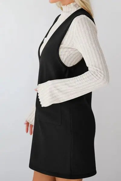 Lovelet Pocketed V-Neck Mini Sweater Overall Dress - Trendsi - Flyclothing LLC