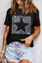 Star Round Neck Short Sleeve T-Shirt - Trendsi - Flyclothing LLC