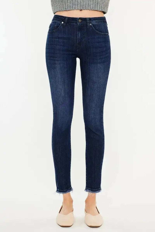 Kancan High-Rise Slim Fit Raw Hem Ankle Jeans - Trendsi - Flyclothing LLC
