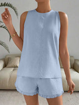 Lace Detail Round Neck Tank and Shorts Set - Trendsi - Flyclothing LLC