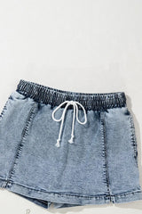 Drawstring High Waist Pocketed Denim Shorts - Trendsi - Flyclothing LLC