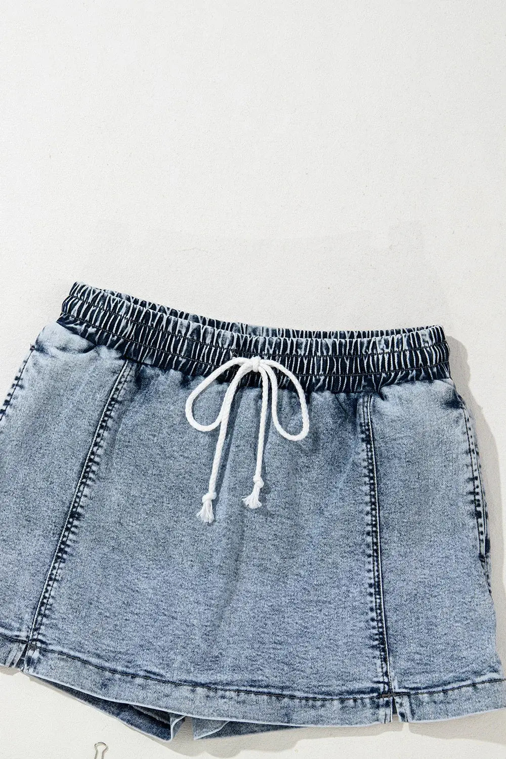Drawstring High Waist Pocketed Denim Shorts - Trendsi - Flyclothing LLC