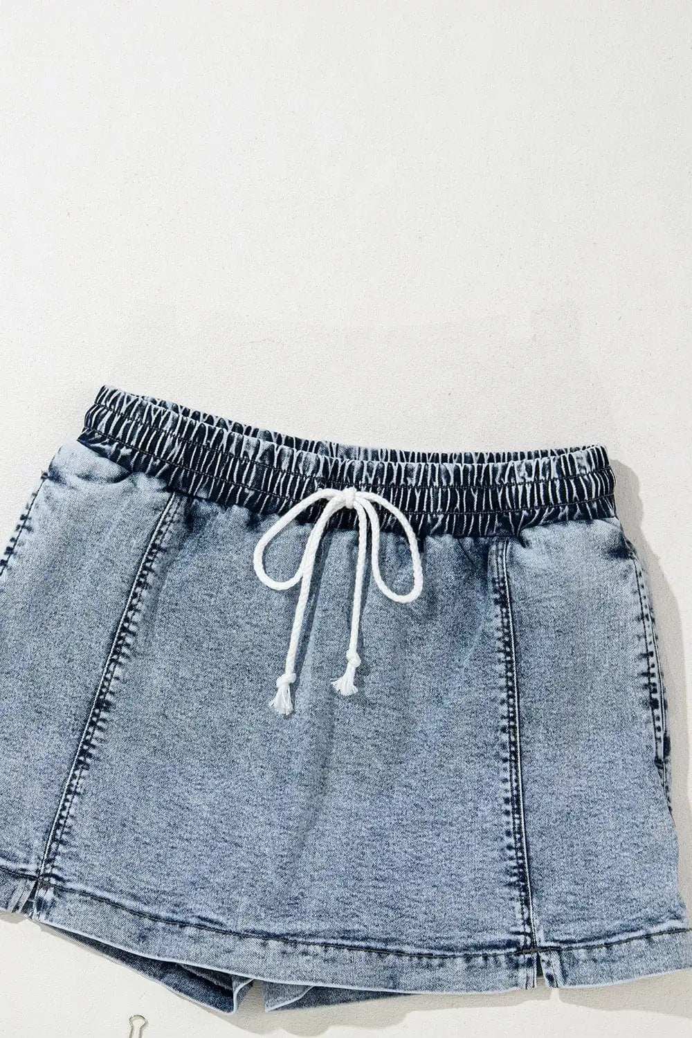 Drawstring High Waist Pocketed Denim Shorts - Trendsi - Flyclothing LLC