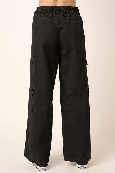 Mittoshop Low Rise Elastic Cover Waistband Cargo Pants - Trendsi - Flyclothing LLC