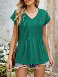 Casual V-Neck Pleated Front T-Shirt - Trendsi - Flyclothing LLC