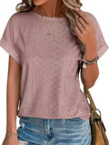 Eyelet Round Neck Short Sleeve Top - Trendsi - Flyclothing LLC