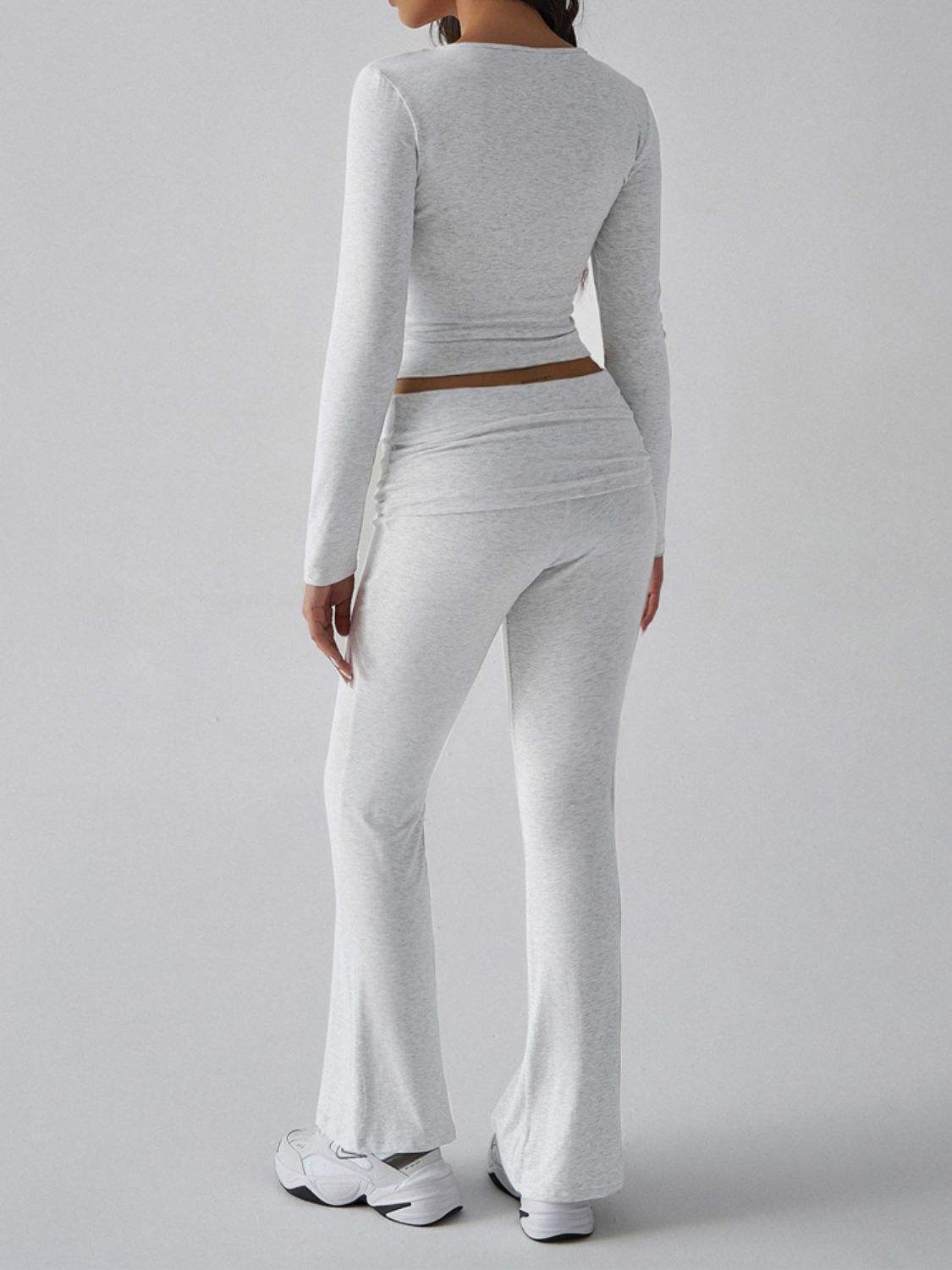 Devine Square Neck Long Sleeve Top and Pants Set - Trendsi - Flyclothing LLC