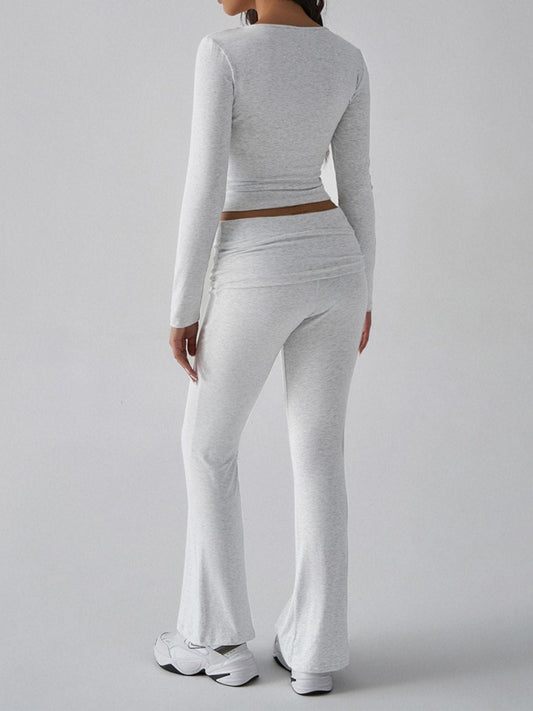 Devine Square Neck Long Sleeve Top and Pants Set - Trendsi