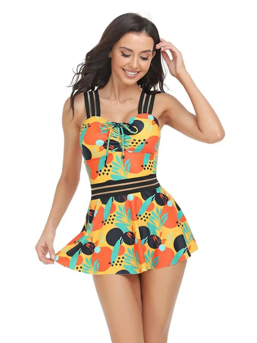 Ruched Printed Sweetheart Neck Two-Piece Swim Set - Trendsi - Flyclothing LLC
