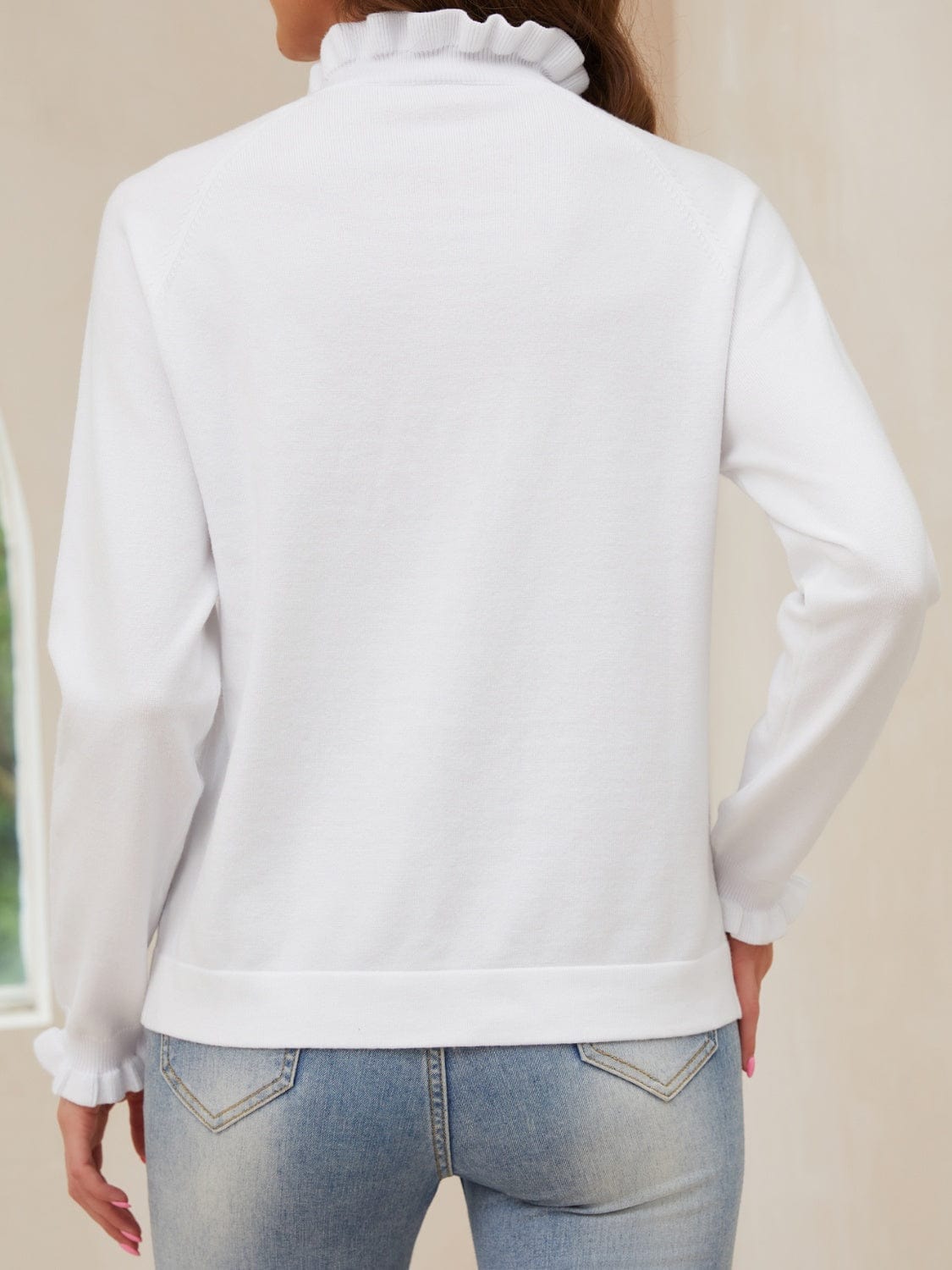 Decorative Button Turtleneck Long Sleeve T-Shirt - Trendsi