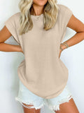 Textured Round Neck Cap Sleeve Blouse - Trendsi - Flyclothing LLC