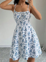 Floral Print Tie Strap Mini Dress - Trendsi - Flyclothing LLC