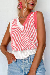 Striped Contrast V-Neck Sweater Vest - Trendsi - Flyclothing LLC