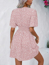 Printed V-Neck Half Sleeve Mini Dress - Trendsi - Flyclothing LLC