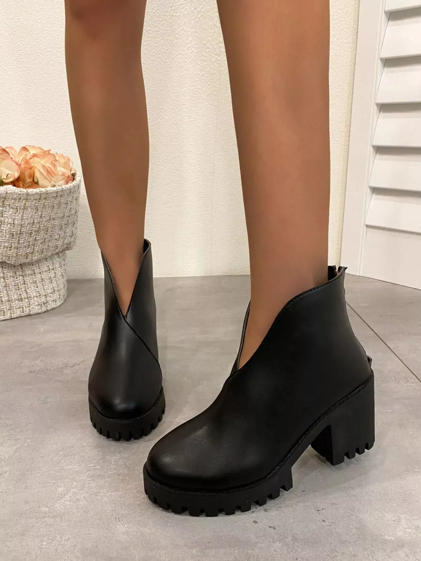 Round Toe Block Heels Boots - Trendsi - Flyclothing LLC